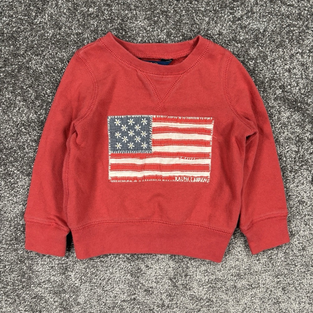 Polo Ralph Lauren American Flag Sweatshirt Toddler 2T Sewn Embroidered USA